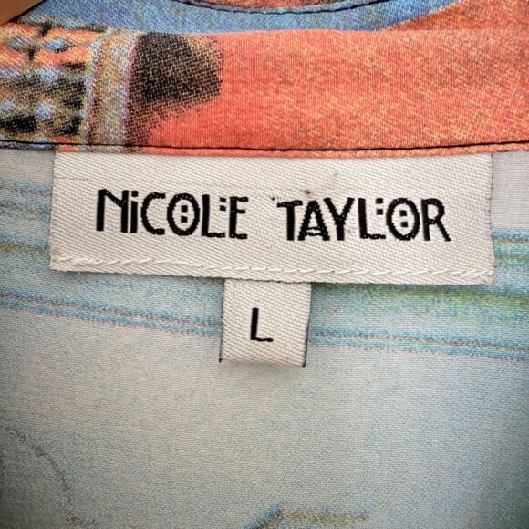 Vintage Nicole Taylor Silk Beaded Scenic Landscape Venice Italy Print Shirt L - Picture 8 of 12